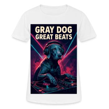 Retro Weimaraner DJ: Gray Dog, Great Beats - Frauen T-Shirt atmungsaktiv - Weiß - Vorne - AI Model Female 172 dark (172cm)