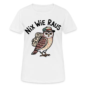 Owl with backpack - Women's Breathable T-Shirt - white - Front - AI Model Female 172 dark (172cm)