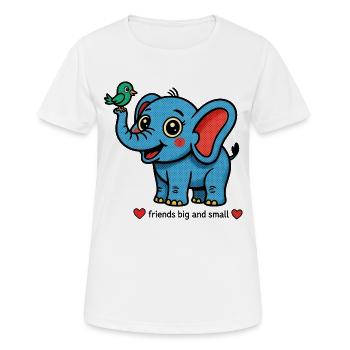 Éléphant et oiseau – petits et grands amis - T-shirt respirant Femme - blanc - Devant - AI Model Female 172 dark (172cm)