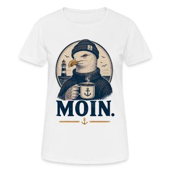 Moin Möwe Kaffee Shirt - Frauen T-Shirt atmungsaktiv - Weiß - Vorne - AI Model Female 172 dark (172cm)