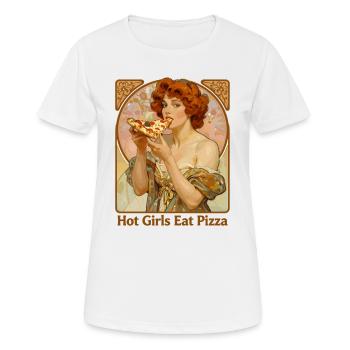 Hot Girls Eat Pizza – Art Nouveau Pin-Up Poster - Frauen T-Shirt atmungsaktiv - Weiß - Vorne - AI Model Female 172 dark (172cm)