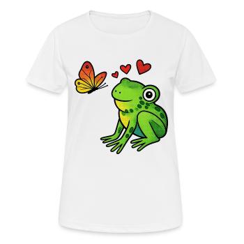 Grenouille et papillon au cœur - T-shirt respirant Femme - blanc - Devant - AI Model Female 172 dark (172cm)