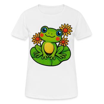 Frosch mit drei sonnigen Seerosen - Frauen T-Shirt atmungsaktiv - Weiß - Vorne - AI Model Female 172 dark (172cm)