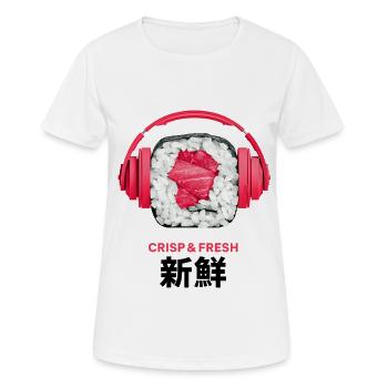 Krisp Frisch Sushi Kopfhörer Design - Frauen T-Shirt atmungsaktiv - Weiß - Vorne - AI Model Female 172 dark (172cm)