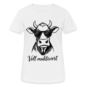 Voll Muhtviert im Büro | Kuh mit Sonnenbrille - Frauen T-Shirt atmungsaktiv - Weiß - Vorne - AI Model Female 172 dark (172cm)