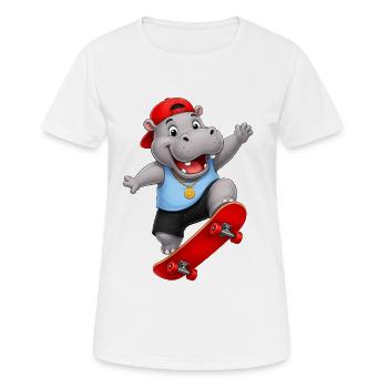 Nilpferd auf einem Skateboard - Frauen T-Shirt atmungsaktiv - Weiß - Vorne - AI Model Female 172 dark (172cm)