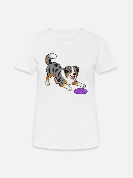 Frohen Australian Shepherd mit Frisbee. - Frauen T-Shirt atmungsaktiv - Weiß