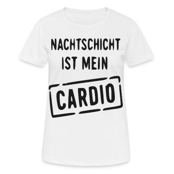 Nachtschicht Cardio Spruch - Frauen T-Shirt atmungsaktiv - Weiß - Vorne - AI Model Female 172 dark (172cm)