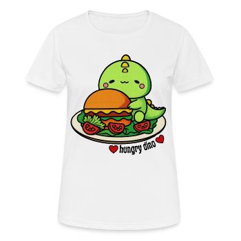 Dinosaure affamé avec un énorme burger - T-shirt respirant Femme - blanc - Devant - AI Model Female 172 dark (172cm)