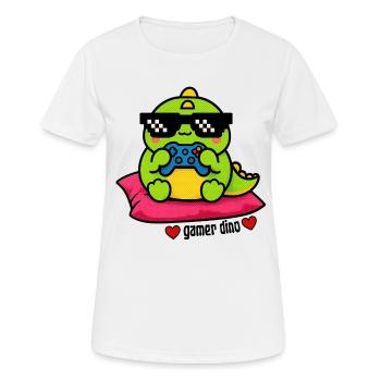 Dino gamer avec manette de jeu - T-shirt respirant Femme - blanc - Devant - AI Model Female 172 dark (172cm)