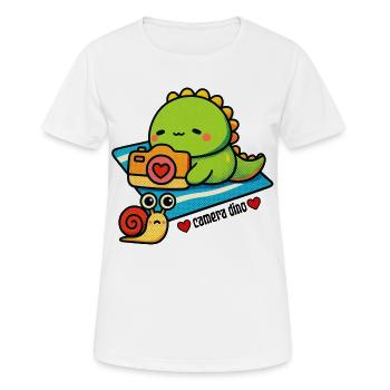Kamera-Dino mit Schneckenfreund - Frauen T-Shirt atmungsaktiv - Weiß - Vorne - AI Model Female 172 dark (172cm)