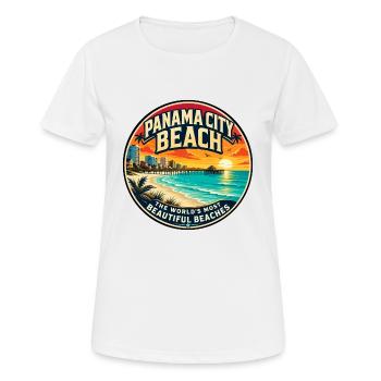 Panama City Beach Retro Sunset Pier Emblem - Frauen T-Shirt atmungsaktiv - Weiß - Vorne - AI Model Female 172 dark (172cm)