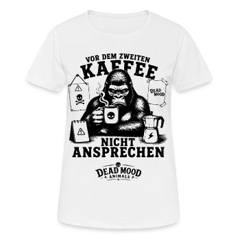 Bürohumor Vor dem zweiten Kaffee nicht ansprechen - Frauen T-Shirt atmungsaktiv - Weiß - Vorne - AI Model Female 172 dark (172cm)