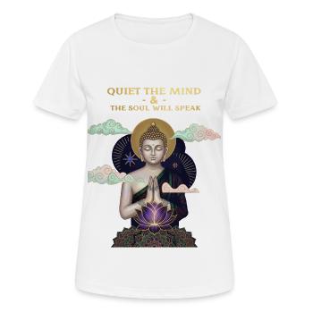 Mindfulness Buddha Inspirational Quote - Women's Breathable T-Shirt - white - Front - AI Model Female 172 dark (172cm)