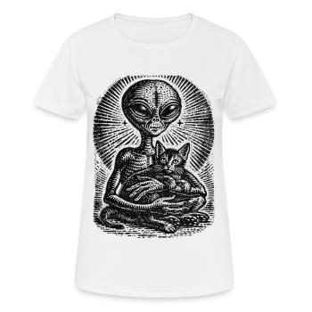 Katze und ALien - Frauen T-Shirt atmungsaktiv - Weiß - Vorne - AI Model Female 172 dark (172cm)