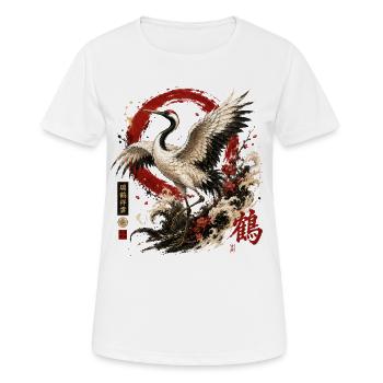 Kranich – Japanese Crane Art Design - Frauen T-Shirt atmungsaktiv - Weiß - Vorne - AI Model Female 172 dark (172cm)