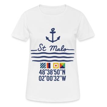 Ancre et Côtes de Saint-Malo - T-shirt respirant Femme - blanc - Devant - AI Model Female 172 dark (172cm)