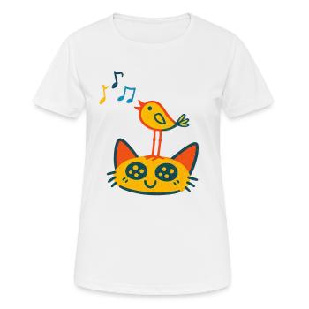 Singing bird on cat - Women's Breathable T-Shirt - white - Front - AI Model Female 172 dark (172cm)