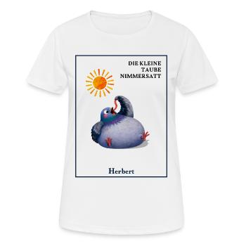 DIE KLEINE TAUBE NIMMERSATT - Herbert mit Wurm - Frauen T-Shirt atmungsaktiv - Weiß - Vorne - AI Model Female 172 dark (172cm)