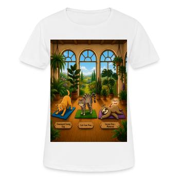 Posture du cadavre maîtrisée – Conception drôle de yoga paresseux - T-shirt respirant Femme - blanc - Devant - AI Model Female 172 dark (172cm)