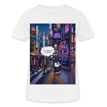 Beak in Japan -  Penguin Tokyo Band Humor Design - Frauen T-Shirt atmungsaktiv - Weiß - Vorne - AI Model Female 172 dark (172cm)