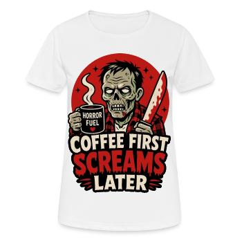Coffee First Screams Later Zombie - Women's Breathable T-Shirt - white - Front - AI Model Female 172 dark (172cm)