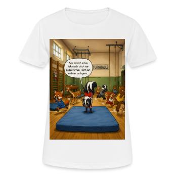 Bodenturnen – Lustiges Stinktier Turnhallen Motiv - Frauen T-Shirt atmungsaktiv - Weiß - Vorne - AI Model Female 172 dark (172cm)