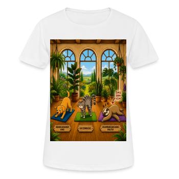 Zusammengebrochenes Faultier – Lustiges Yoga Shirt - Frauen T-Shirt atmungsaktiv - Weiß - Vorne - AI Model Female 172 dark (172cm)