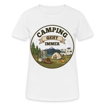 Camping geht immer mit Wohnmobil Camper Sprüche - Frauen T-Shirt atmungsaktiv - Weiß - Vorne - AI Model Female 172 dark (172cm)