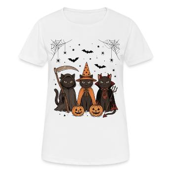 Halloween Katzen, Halloween Party Hexe Vampir - Frauen T-Shirt atmungsaktiv - Weiß - Vorne - AI Model Female 172 dark (172cm)