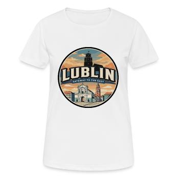 Badge rétro de voyage de la porte de Cracovie de Lublin - T-shirt respirant Femme - blanc - Devant - AI Model Female 172 dark (172cm)