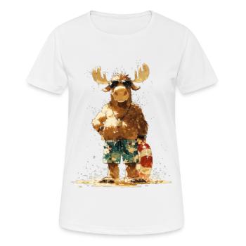 Moose on the beach - Casual moose with lifebuoy - Women's Breathable T-Shirt - white - Front - AI Model Female 172 dark (172cm)
