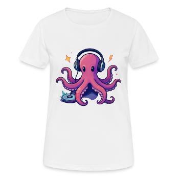 Pieuvre DJ au casque sur platine - T-shirt respirant Femme - blanc - Devant - AI Model Female 172 dark (172cm)