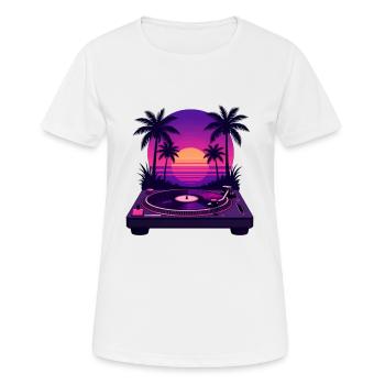 Vinyle coucher plage palmier - T-shirt respirant Femme - blanc - Devant - AI Model Female 172 dark (172cm)