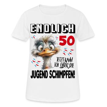 Endlich 50: Strauß Vogel Geburtstag Birthday - Frauen T-Shirt atmungsaktiv - Weiß - Vorne - AI Model Female 172 dark (172cm)