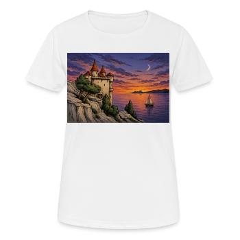 Château au clair de lune près de la mer du Couchant du Soleil - T-shirt respirant Femme - blanc - Devant - AI Model Female 172 dark (172cm)