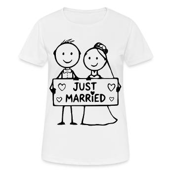 Un couple de mariage de dessins animés vient de se marier noir - T-shirt respirant Femme - blanc - Devant - AI Model Female 172 dark (172cm)