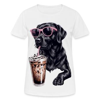 Coffee Dog with Pink Sunglasses - Women's Breathable T-Shirt - white - Front - AI Model Female 172 dark (172cm)