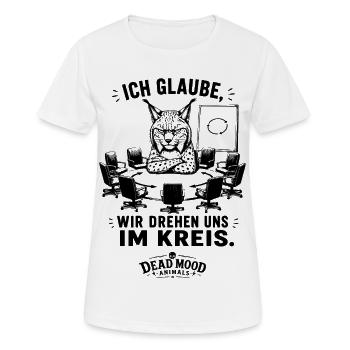 Ich glaube, wir drehen uns im Kreis - Frauen T-Shirt atmungsaktiv - Weiß - Vorne - AI Model Female 172 dark (172cm)