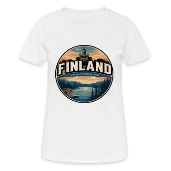 Emblème du sauna de la forêt de Finlande rétro - T-shirt respirant Femme - blanc - Devant - AI Model Female 172 dark (172cm)