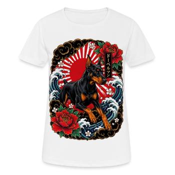 Dobermann im japanischen Irezumi Tattoo Stil - Frauen T-Shirt atmungsaktiv - Weiß - Vorne - AI Model Female 172 dark (172cm)