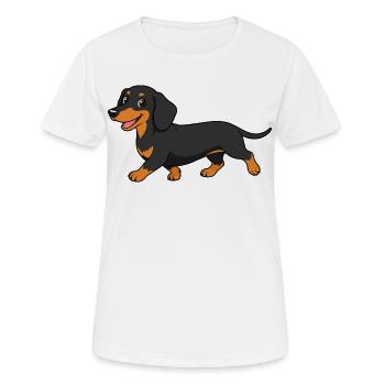 Image d’un teckel dans un style cartoon - T-shirt respirant Femme - blanc - Devant - AI Model Female 172 dark (172cm)