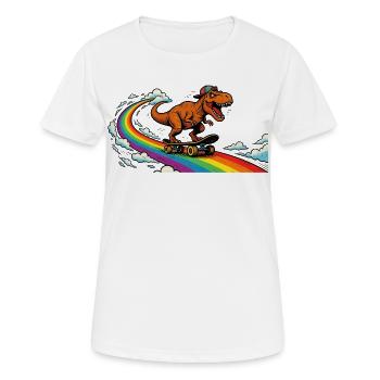 Dino patinant sur l’arc-en-ciel - T-shirt respirant Femme - blanc - Devant - AI Model Female 172 dark (172cm)