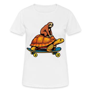 Sloth gets by turtle on skateboard - Women's Breathable T-Shirt - white - Front - AI Model Female 172 dark (172cm)