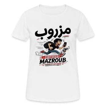 Mazroub مزروب Funny Arabic T-Shirt - T-shirt respirant Femme - blanc - Devant - AI Model Female 172 dark (172cm)