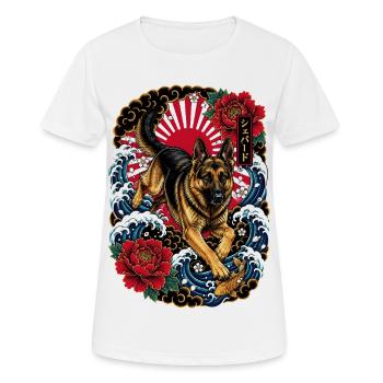 Deutscher Schäferhund im Japan Tattoo Stil - Frauen T-Shirt atmungsaktiv - Weiß - Vorne - AI Model Female 172 dark (172cm)