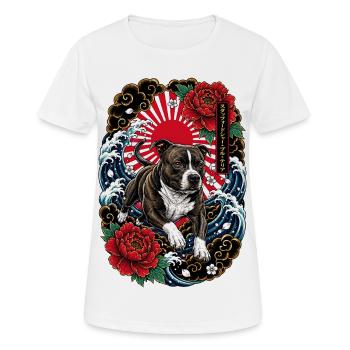 Staffordshire Bull Terrier im Japan Tattoo Stil - Frauen T-Shirt atmungsaktiv - Weiß - Vorne - AI Model Female 172 dark (172cm)
