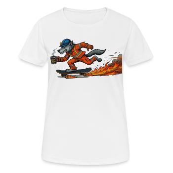 Cartoon-Figur Wolf auf feurigem Skateboard - Frauen T-Shirt atmungsaktiv - Weiß - Vorne - AI Model Female 172 dark (172cm)