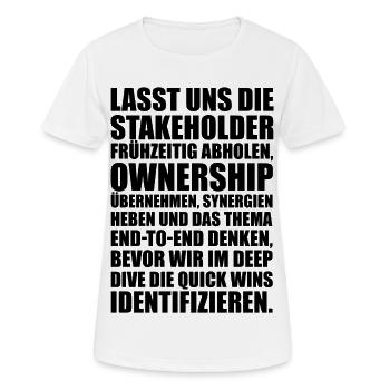 Business Buzzword – Lustiger Meeting Spruch Büro - Frauen T-Shirt atmungsaktiv - Weiß - Vorne - AI Model Female 172 dark (172cm)