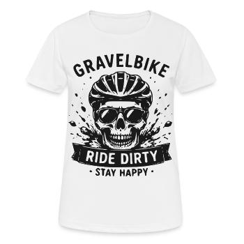 Gravelbike Skull Ride Dirty Stay Happy - Frauen T-Shirt atmungsaktiv - Weiß - Vorne - AI Model Female 172 dark (172cm)
